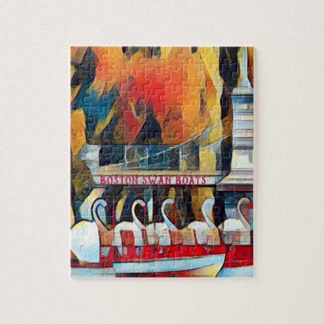 Art Deco Boston Swan Boats on black background Jigsaw Puzzle (Vertical)