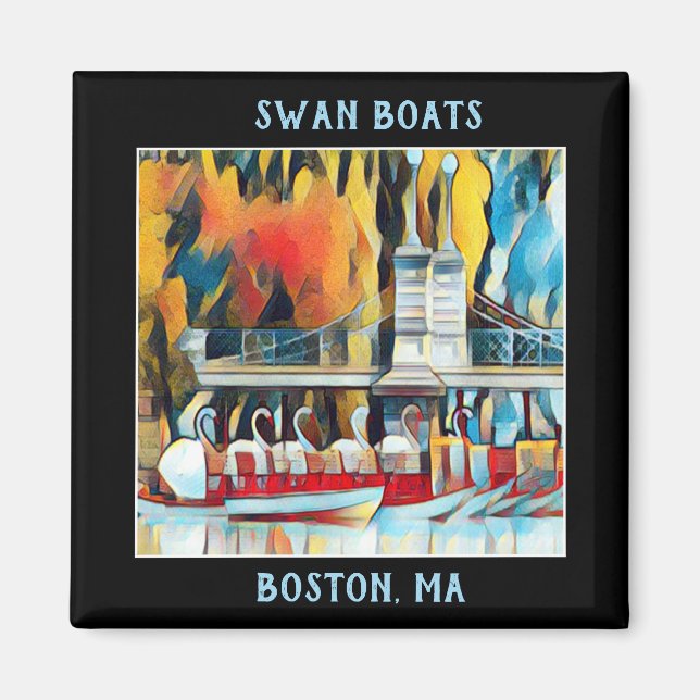 Art Deco Boston Swan Boats on black background Magnet (Front)