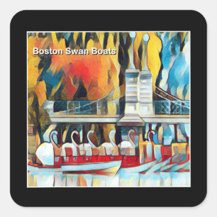 Art Deco Boston Swan Boats Square Sticker