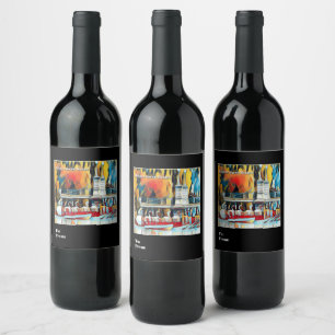 Art Deco Boston Swan Boats Wine Label