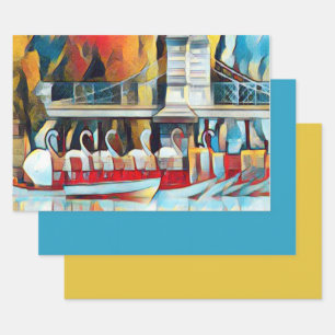 Art Deco Boston Swan Boats  Wrapping Paper Sheet