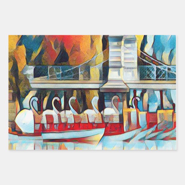 Art Deco Boston Swan Boats  Wrapping Paper Sheets (Front)