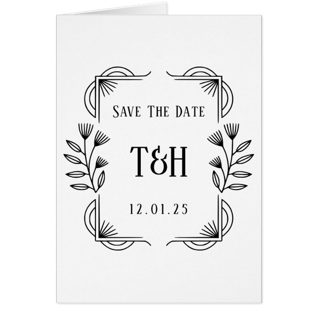Art Deco Botanical Monogram Save The Date Card (Front)