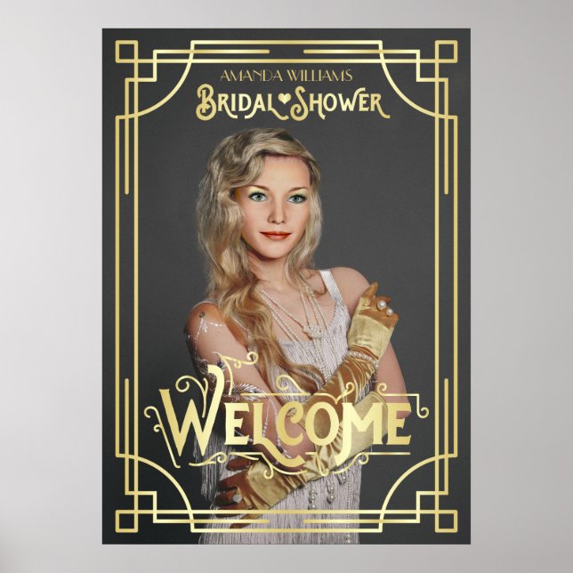 Art Deco Bridal Shower Add Your Photo Gold Welcome Poster (Front)