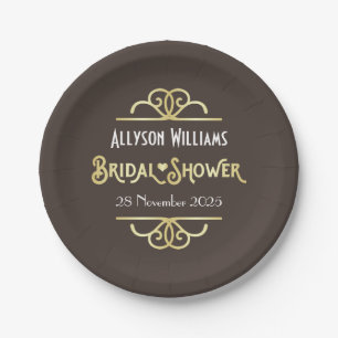 Art Deco Bridal Shower Elegant Gold Chocolate Paper Plate