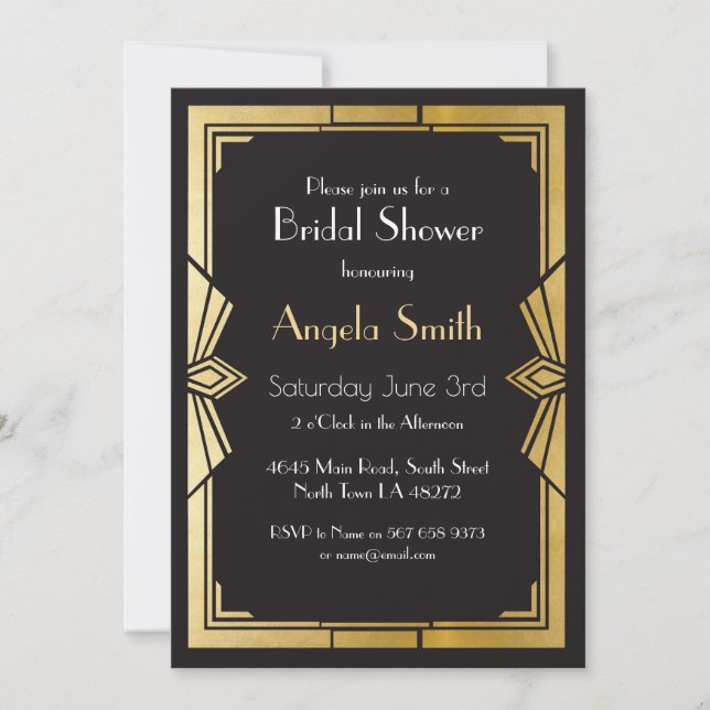 Art Deco Bridal Shower Gatsby Black Invite 1920's (Front)