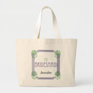 Art Deco Bridesmaid in Purple and Green Large Tote Bag