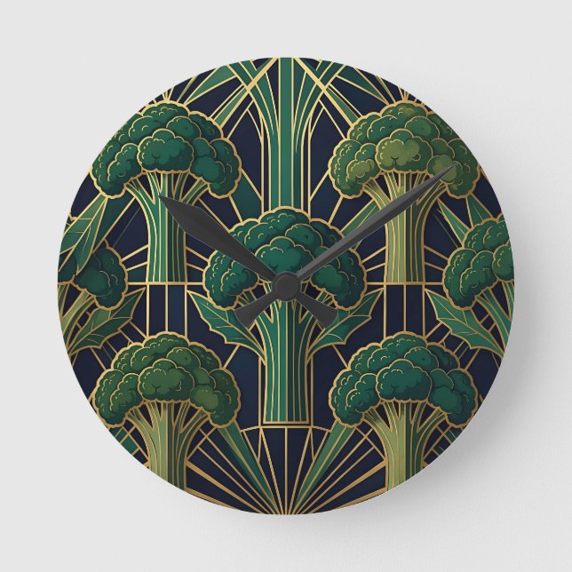 Art Deco Broccoli Pattern Round Clock (Front)