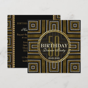 Art Deco Bronze Gold 50th Birthday Invitation