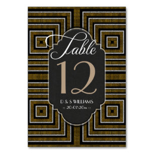 Art Deco Bronze Gold Wedding Table Number Cards