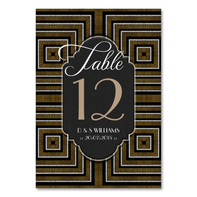 Art Deco Bronze Gold Wedding Table Number Cards (Front)