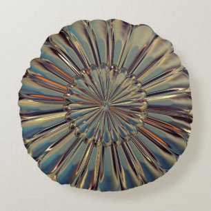Art deco bronze metallic flower medallion round cushion
