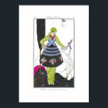 Art Deco Brunelleschi Fashion Plate Print Poster<br><div class="desc">Umberto Brunelleschi Costumes Parisiens 1914 Fashion Plate Now here's a pair of fine-feathered friends! Stylish and sophisticated but with a touch of fun. A Parisian lady in dress in the high fashion of the day with a whimsically-plumed lavender bird perched on her finger. Wonderful Art Deco palette of black, fuchsia...</div>