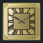 Art Deco, brushed gold Square Wall Clock<br><div class="desc">Art Deco,  brushed gold,  3-d effect wall clock with black numbers - digital graphics</div>
