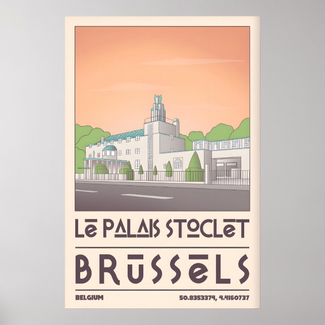 Art Deco Brussels Poster, Geometric Cityscape Poster (Front)