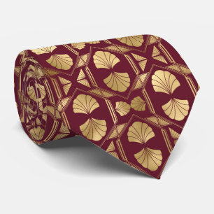 art deco Burgundy gold tiled pattern Tie