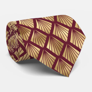 art deco Burgundy gold tiled pattern Tie