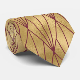 art deco Burgundy gold tiled pattern Tie