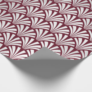 Art Deco Burgundy  Silver Gray Scales Seashells Wrapping Paper