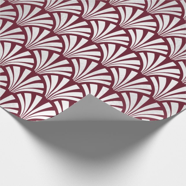 Art Deco Burgundy  Silver Grey Scales Seashells Wrapping Paper (Corner)