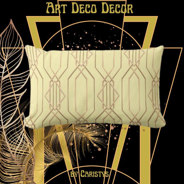 Art Deco Buttercream & Gold  Lumbar Pillow (Creator Uploaded)