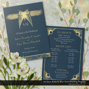Art Deco Butterfly Blue Gold Wedding Program