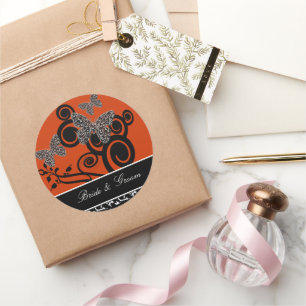 Art Deco Butterfly Bride and Groom Classic Round Sticker