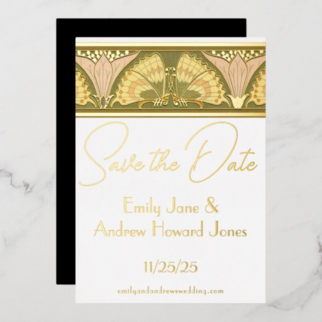 Art Deco Butterfly Calla Lily Save the Date (Front/Back)
