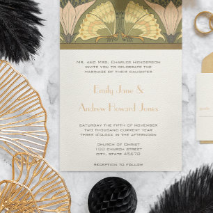 Art Deco Butterfly Calla Lily Wedding Invitation