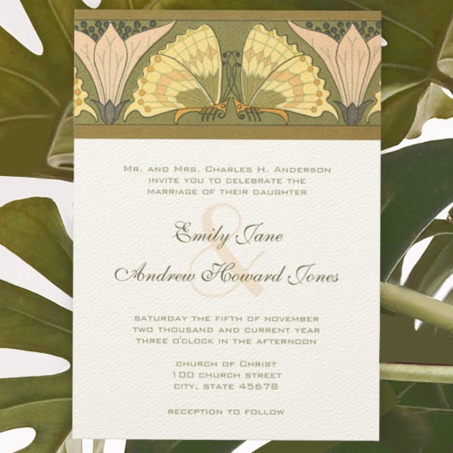 Art Deco Butterfly Calla Lily Wedding Invitation (Creator Uploaded)