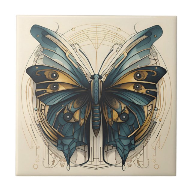 Art Deco Butterfly Ceramic Tile (Front)
