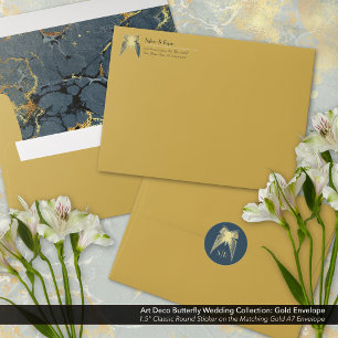Art Deco Butterfly Gold Wedding Envelope