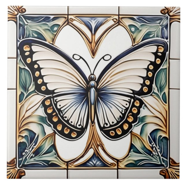 Art Deco Butterfly Nouveau Ceramic Ceramic Tile (Front)