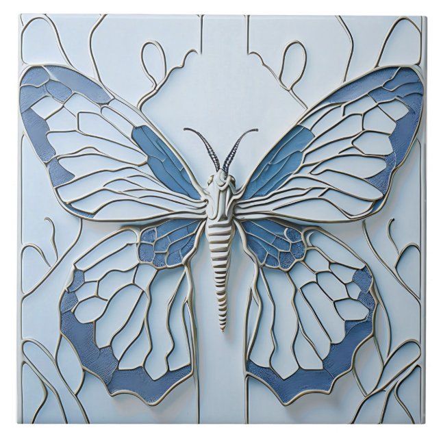 Art Deco Butterfly Nouveau Ceramic Tile (Front)