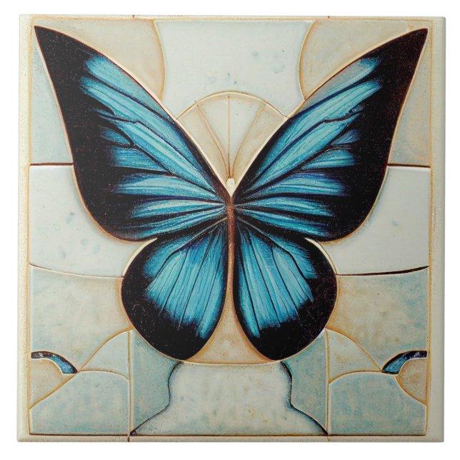 Art Deco Butterfly Wall Decor Art Nouveau Ceramic  Ceramic Tile (Front)