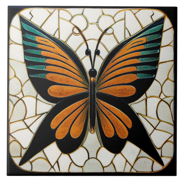 Art Deco Butterfly Wall Decor Art Nouveau Ceramic  Tile (Front)