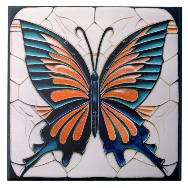 Art Deco Butterfly Wall Decor Art Nouveau Ceramic  Tile (Front)