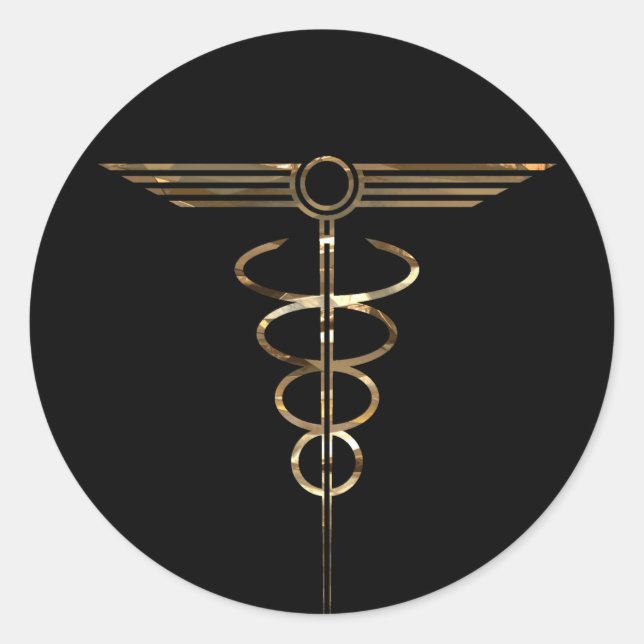 Art Deco Caduceus Classic Round Sticker (Front)