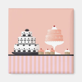 Art Deco Cakes on Striped Tablecloth Magnet