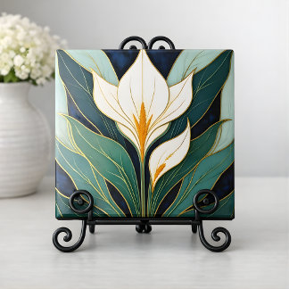 Art Deco Calla Lily Flower Ceramic Tile