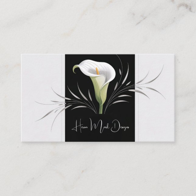 Art Deco Calla Lily Silver Flourish Business Card (Front)