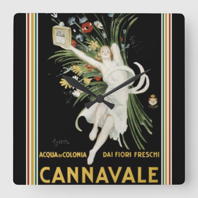 Art Deco Cannavale Cologne Square Wall Clock (Front)