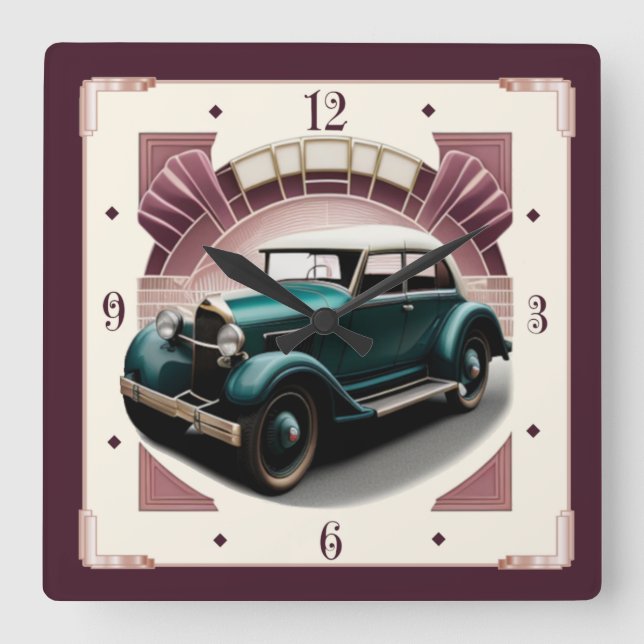 Art Deco car Square Wall Clock (Front)