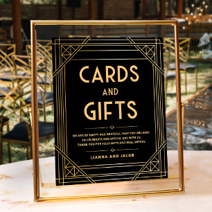 Art Deco Cards and Gifts Black Gold Wedding Sign