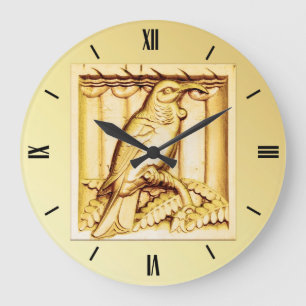 Art Deco carved stone falcon - gold Large Clock