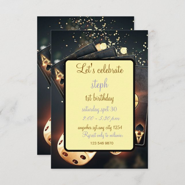 art deco casino birthday-playing card invite (Front/Back)