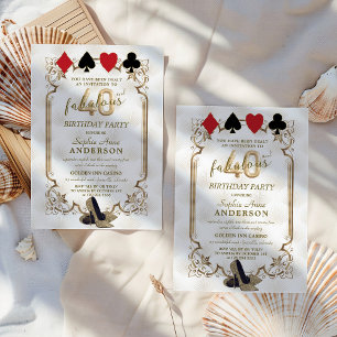 Art Deco Casino Poker 40 and Fabulous Birthday  Invitation
