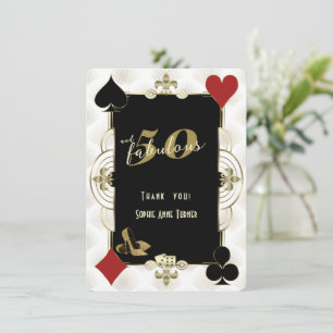 Art Deco Casino Poker 50 and Fabulous Birthday  Thank You Card