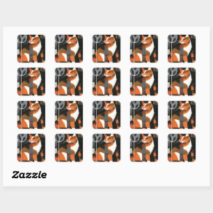 Art deco cat bold lines square sticker