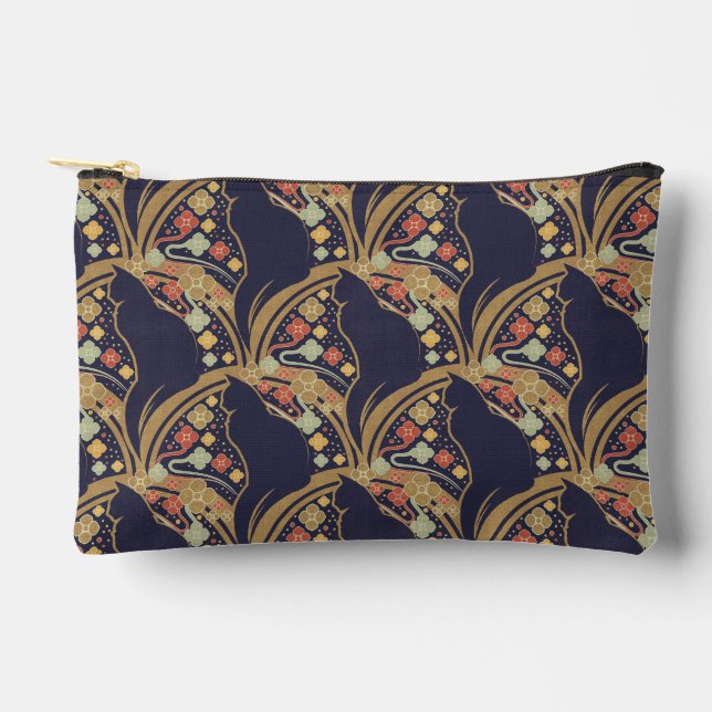Art Deco Cat Floral Pattern Cosmetic Bags (Front)